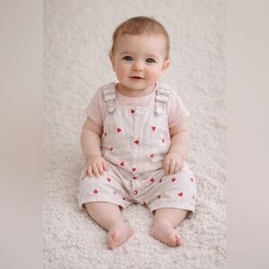 Pink Heart-Patterned Kids Overalls